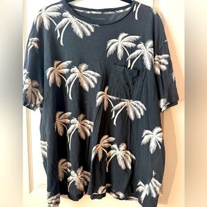 Men's Allsaints Black Pocketed T-Shirt With Cream Palm Trees-Oversized -Size XXL